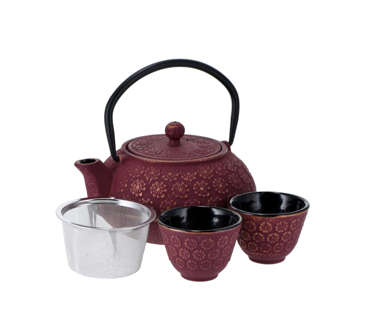 Gusseisen Teeset mit Kanne und Cups