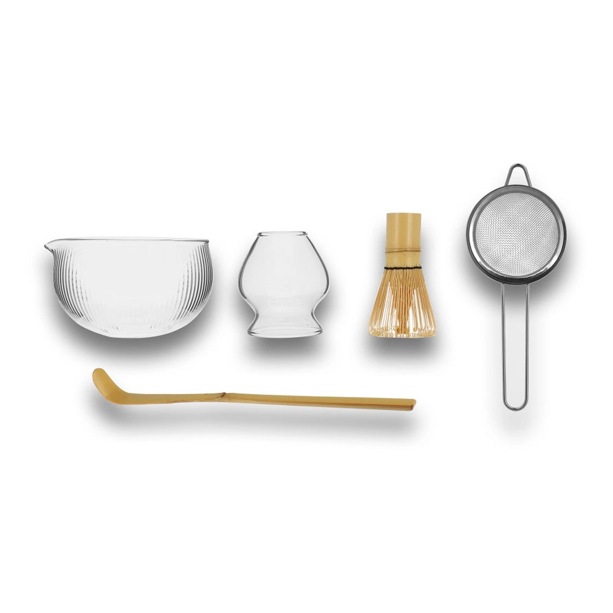 Matcha-Set 5-teilig aus Bambus und Glas