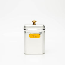 Silver tin with gold button 100g